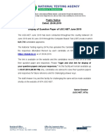 Public Notice Dated: 29.06.2019 Display of Question Paper of UGC-NET June 2019