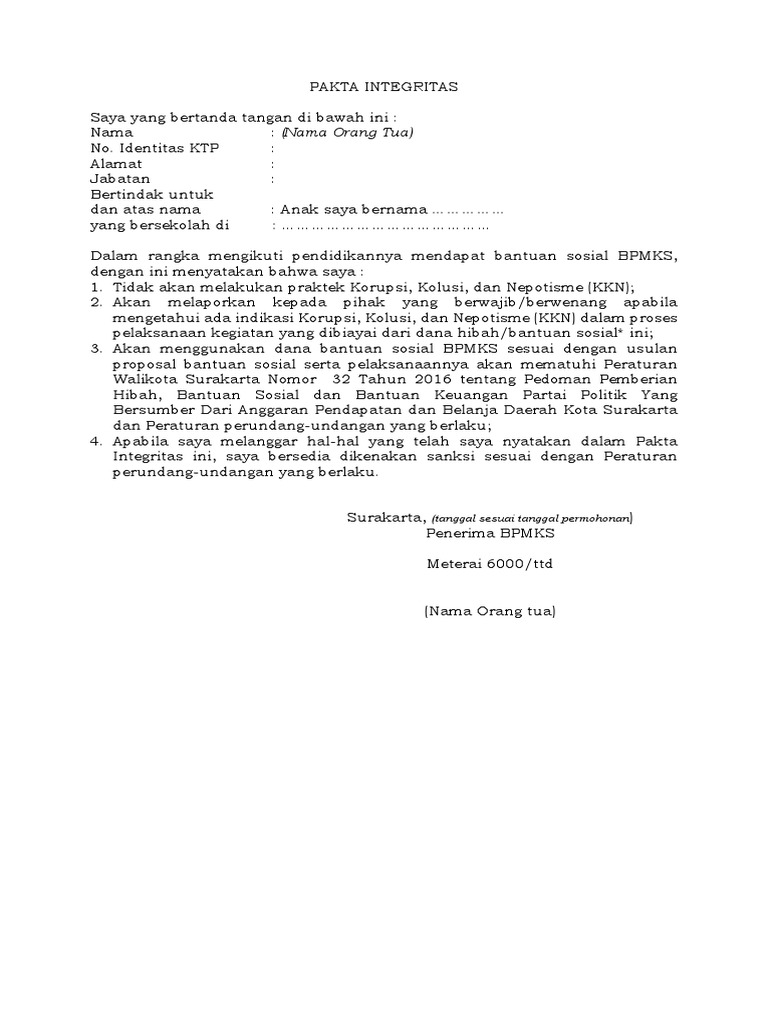Format Pakta Integritas | PDF