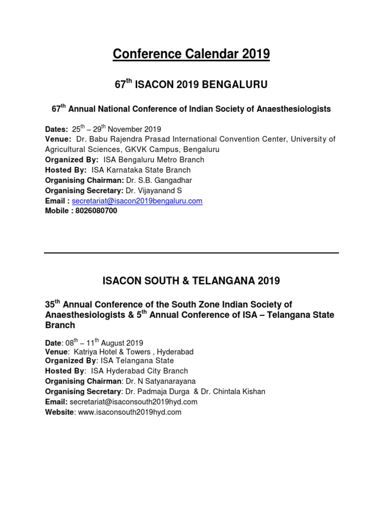 ISACON 2019 Conference Schedule | PDF | South Asia | South India