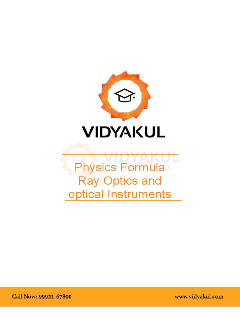 Physics Formula Ray Optics and Optical Instruments PDF Lens (Optics