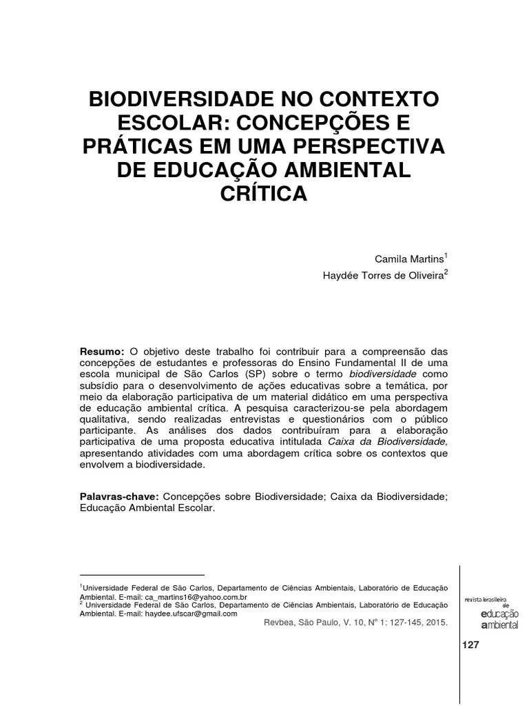 Educação Ambiental e Biodiversidade Escolar | PDF | Biodiversidade ...