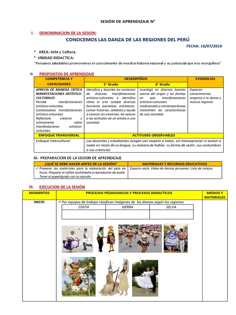 Sesión de Aprendizaje Arte | PDF | Bailes | Perú