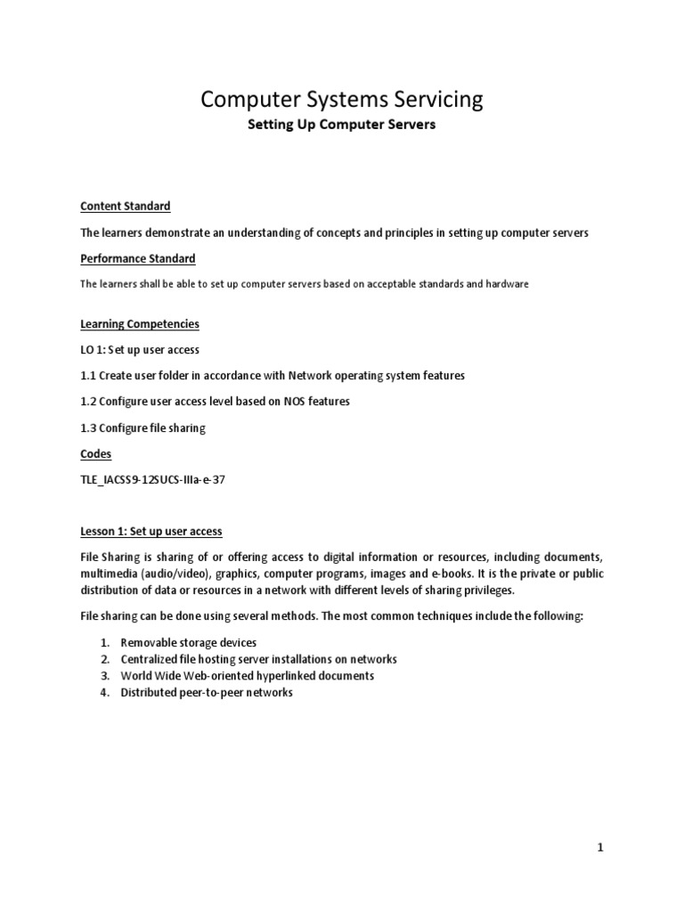 Computer Systems Servicing: Setting Up Computer Servers | PDF | Server ...