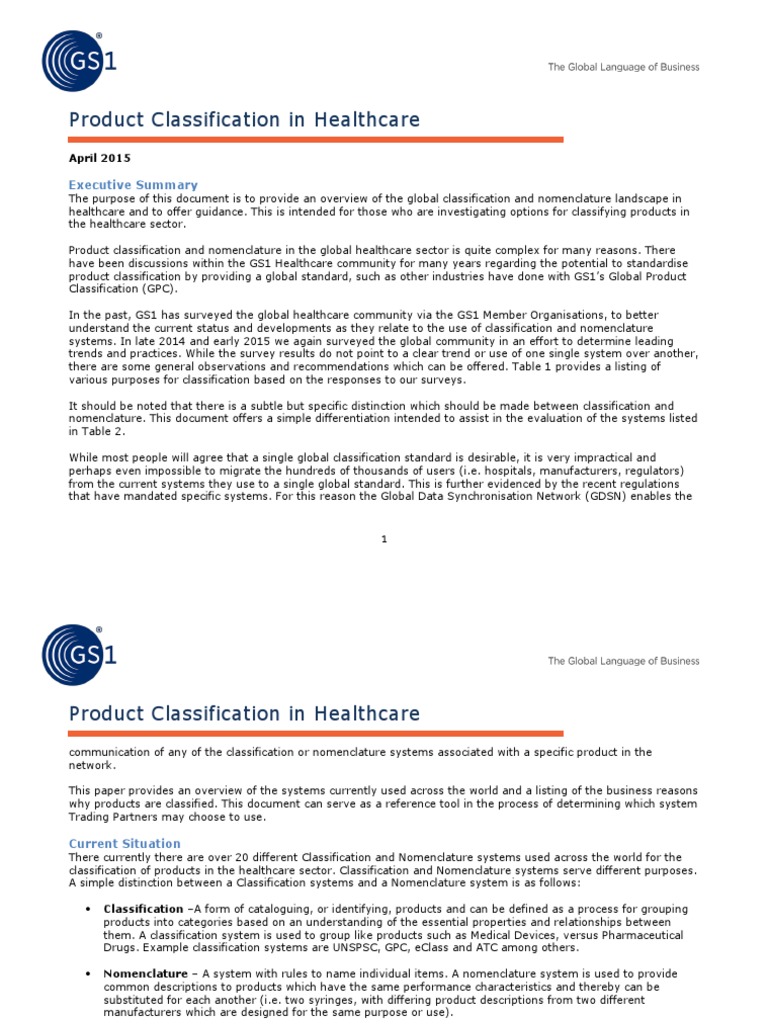 GS1 Product Classification in Healthcare PDF | PDF | Procurement ...