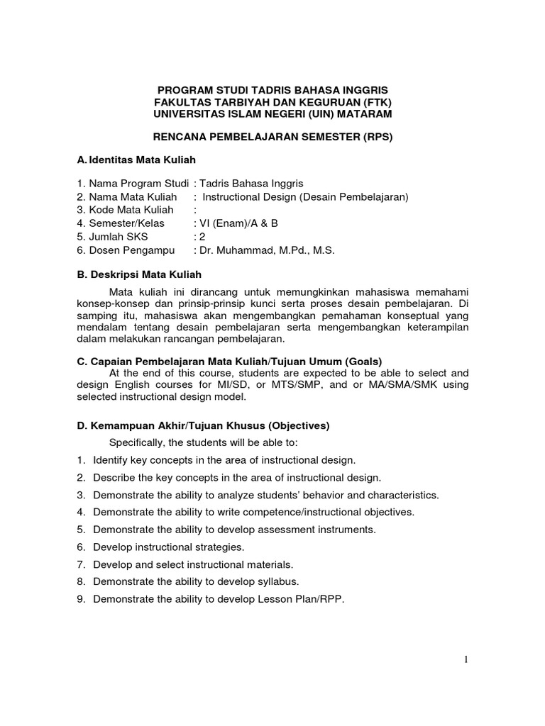 RPP | PDF | Instructional Design | Psychological Theories