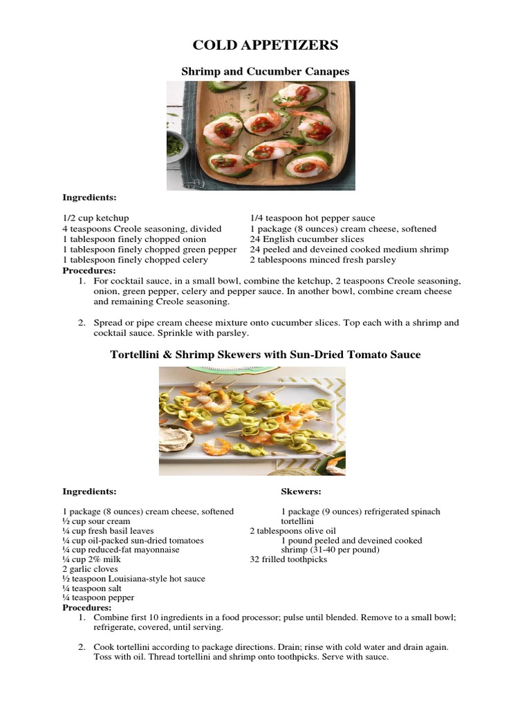 Hot and Cold Appetizers PDF Pizza Foods