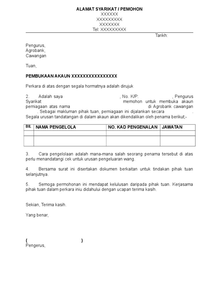 Surat Untuk Membuka Akaun Bank Pdf