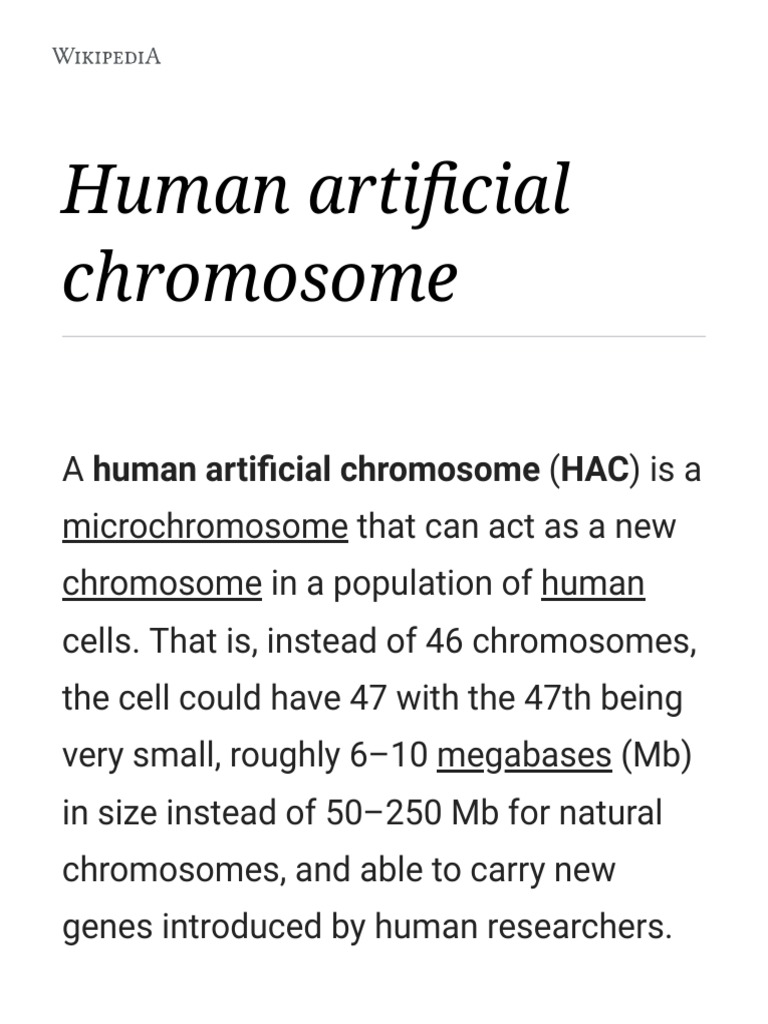 Human Artificial Chromosome Biochemistry Molecular Biology