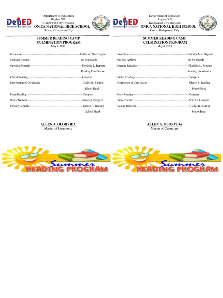Summer Reading Camp Program 2018 | PDF