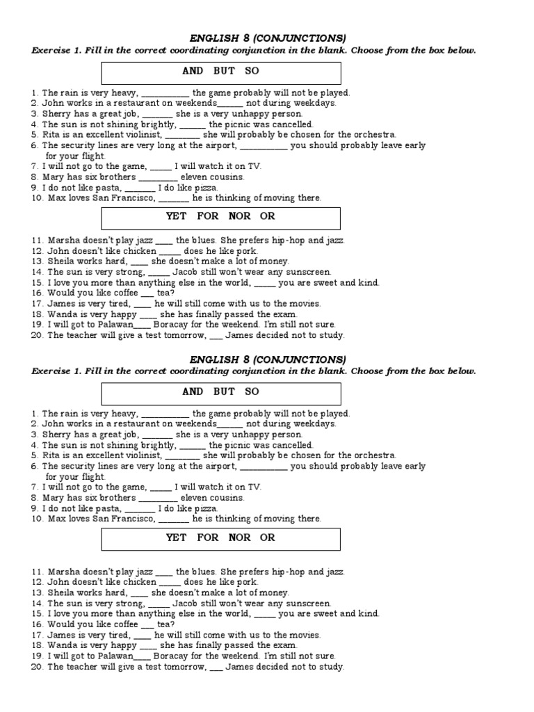 Coordinating Conjunction Exercises | PDF
