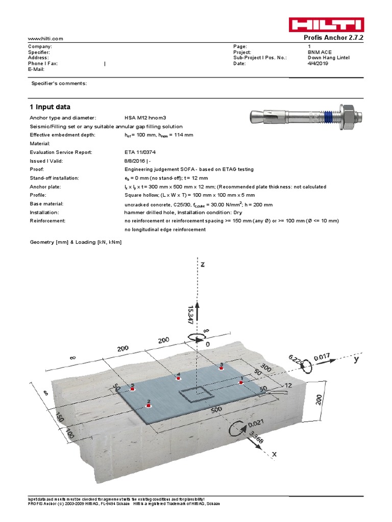 Calculation Report For Hilti Bolt PDF Drill Anchor