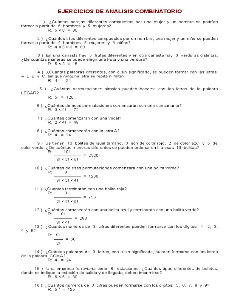 Ejercicios de Analisis Combinatorio Estadistica | PDF | Violencia ...