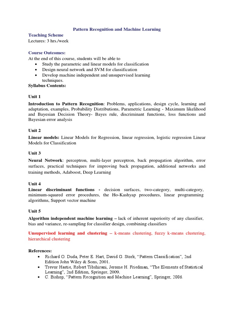 syllabus of machine learning