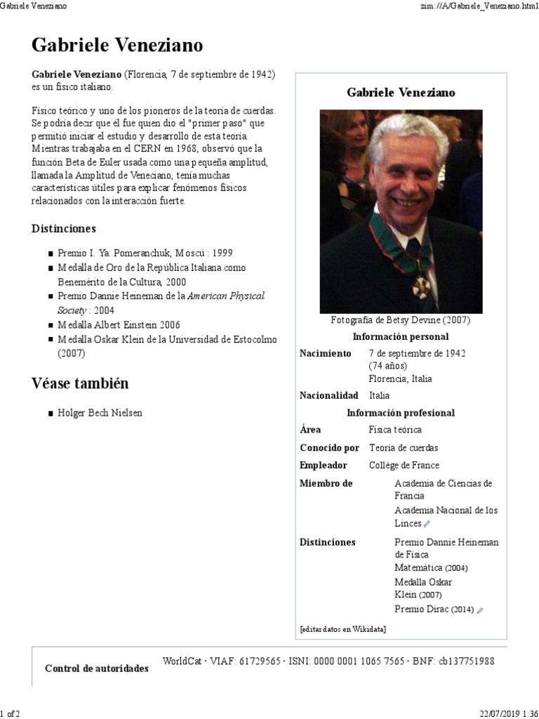 Gabriele Veneziano Teorías cientificas Física y matemáticas