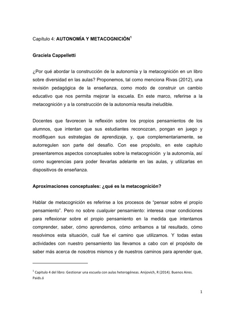 Autonomía y Metacognición en Aulas Diversas | PDF | Teoria de la mente ...