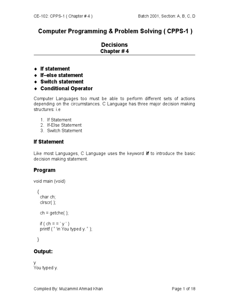 Computer Programming & Problem Solving (CPPS-1) : Chapter # 4 | PDF ...