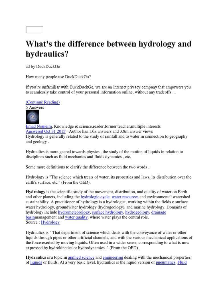 What's The Difference Between Hydrology and Hydraulics? (Continue Reading) PDF Hydrology