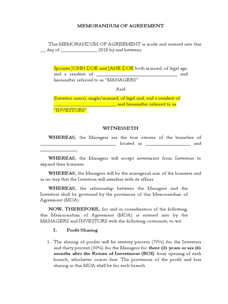 Memorandum of Agreement For Investment | PDF | Arbitration | Civil Law ...