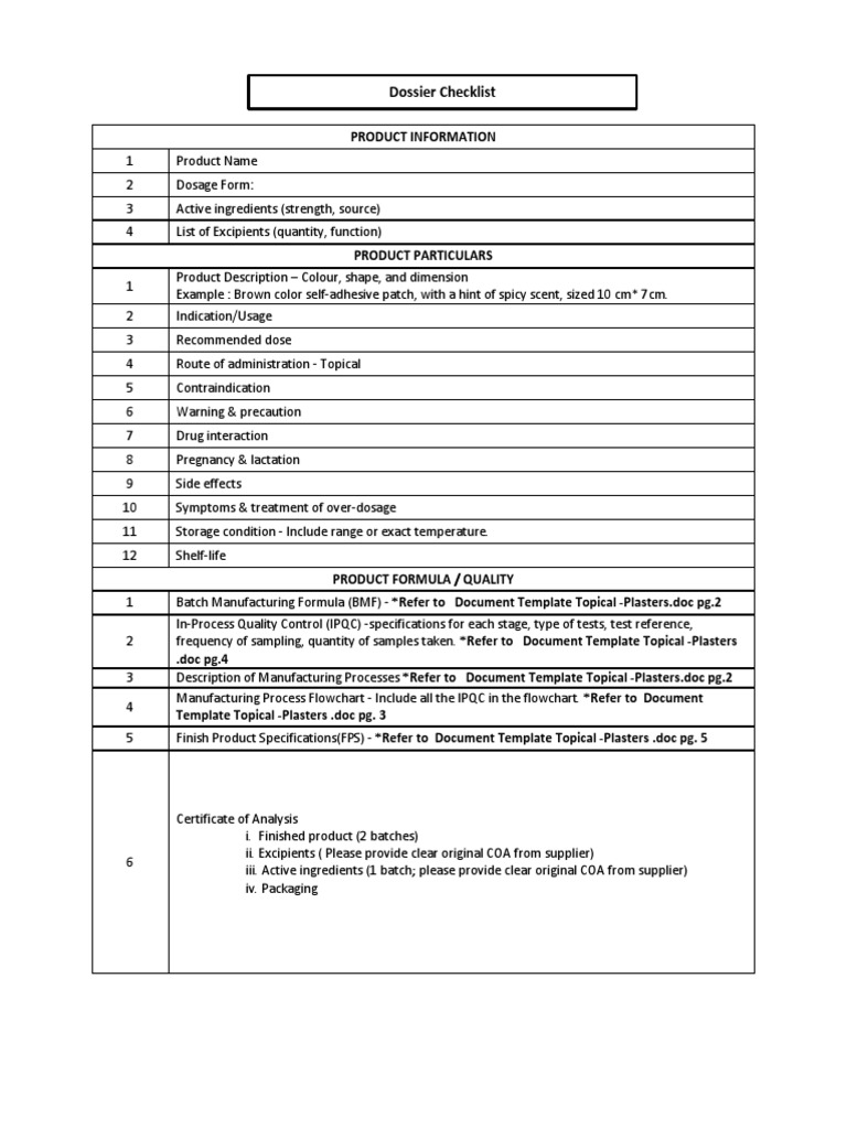 Dossier Checklist Topical-Plasters | PDF | Tablet (Pharmacy ...