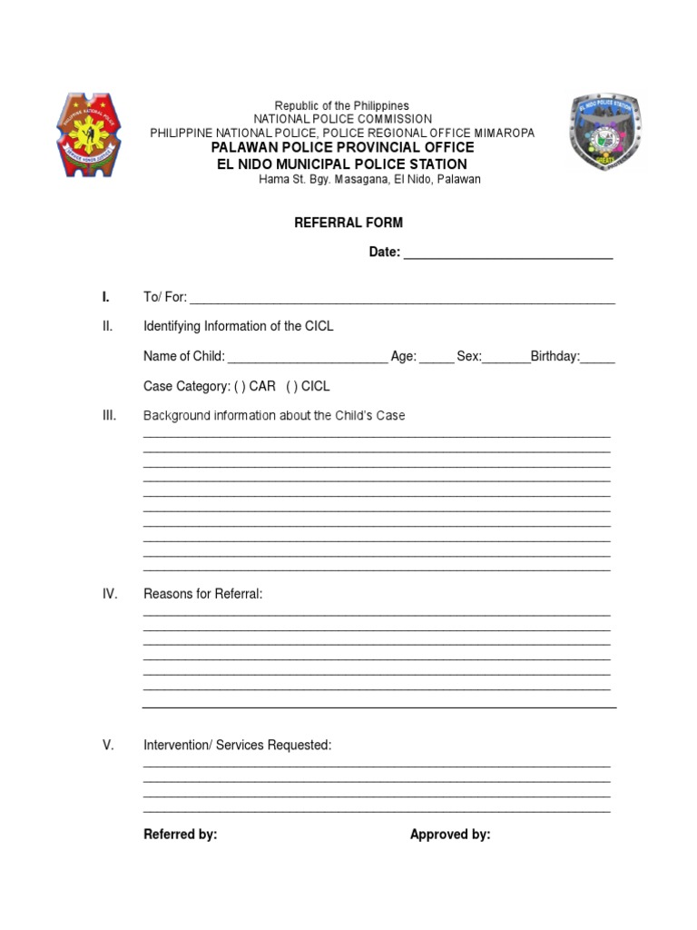 El Nido Police Referral Form | PDF