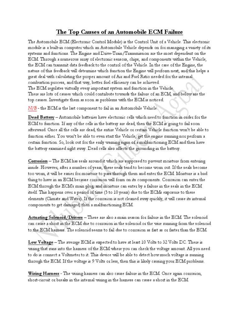 Top Causes of An ECM Failure PDF Voltage Car