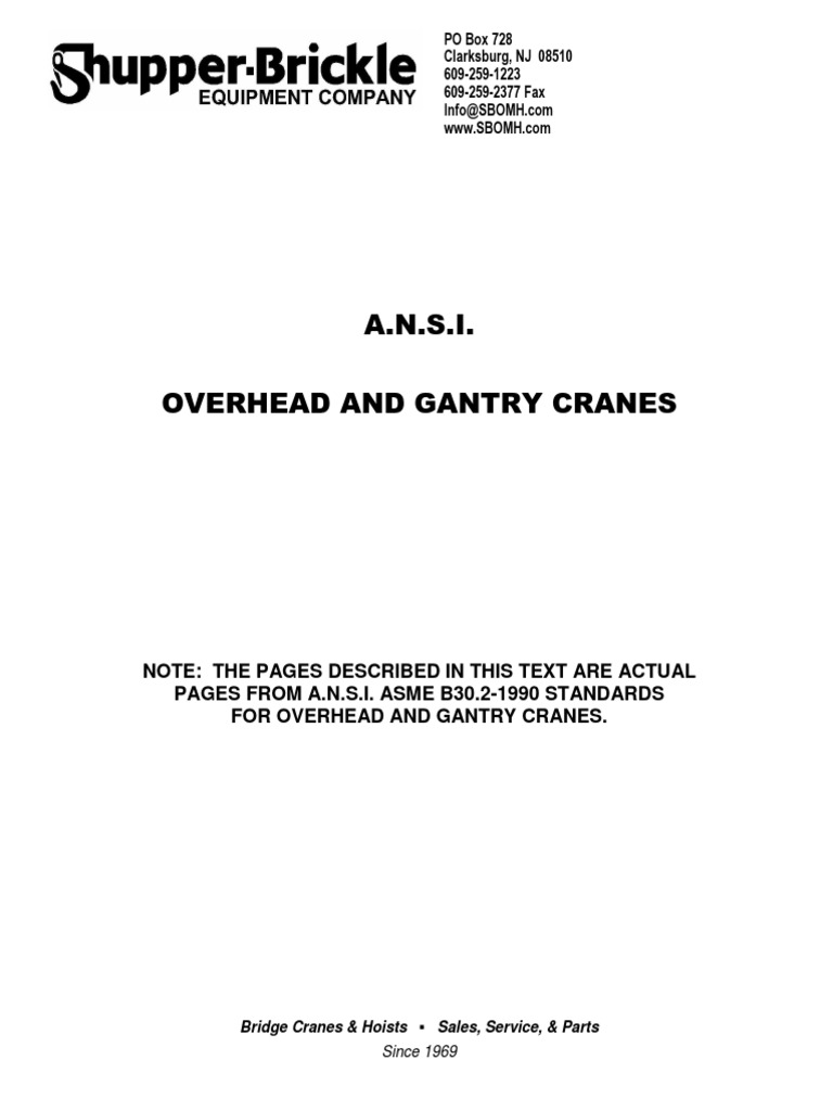 ANSI Requirements For Overhead and Gantry Cranes PDF Elevator Crane (Machine)