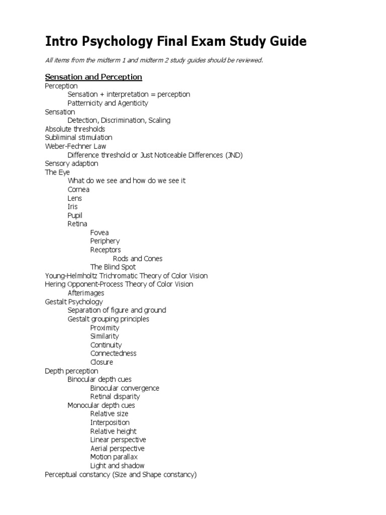Psychology Final Exam Study Guide | PDF | Mental Disorder | Perception