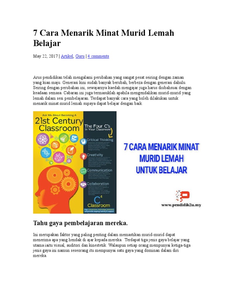 Cara Nak Mengajar Pelajar Yang Lemah