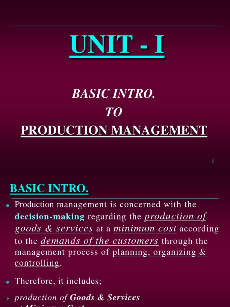 Production Management Unit 1 Download Free Pdf Operations