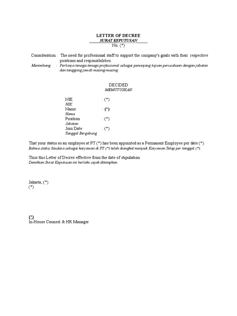 Employee Appointment Decree Template | PDF