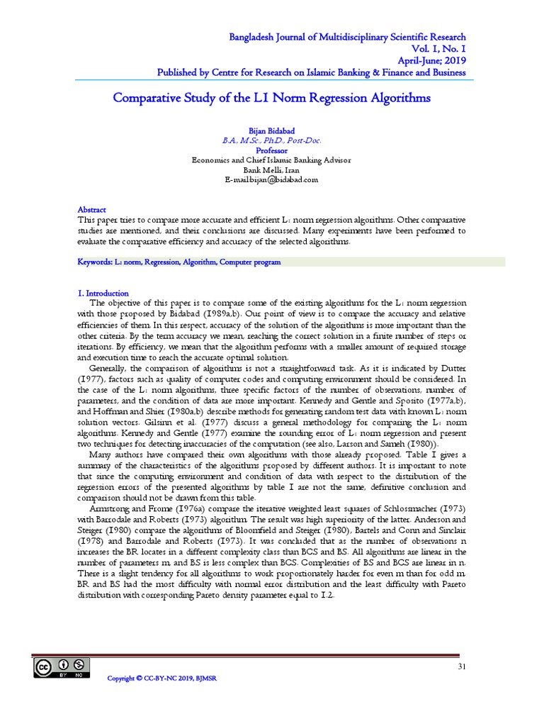 Comparative Study of The L1 Norm Regression Algorithms | PDF ...