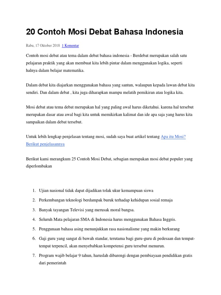 20 Contoh Mosi Debat Bahasa Indonesia