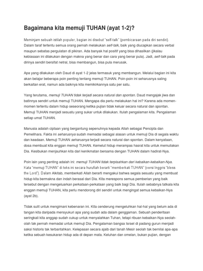 Bagaimana Kita Memuji Tuhan Ayat 1 2 Self Talk Pdf