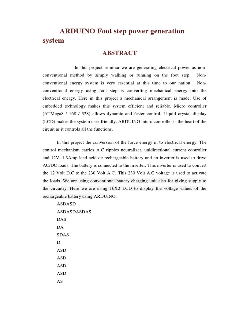 ARDUINO Foot Step Power Generation System | PDF