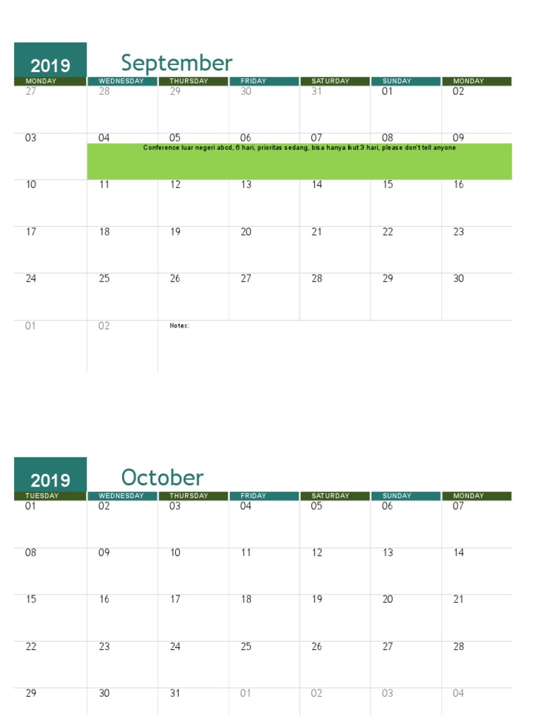 September: Monday Wednesday Thursday Friday Saturday Sunday Monday | PDF