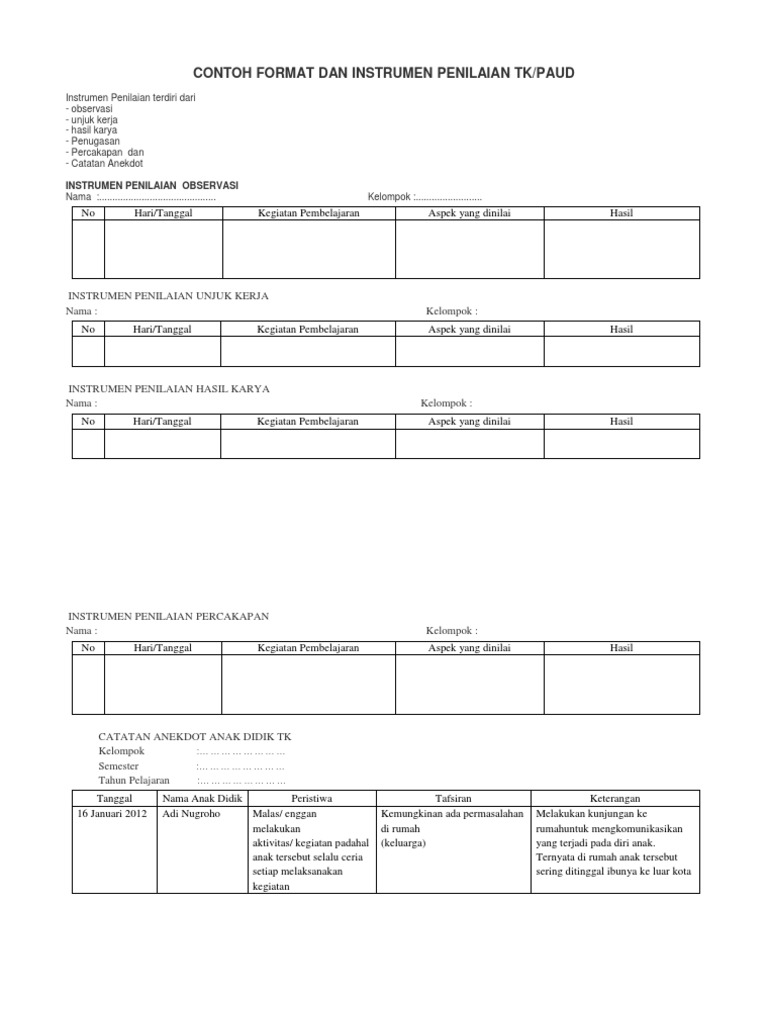 Contoh Penilaian Percakapan Paud Cara Golden