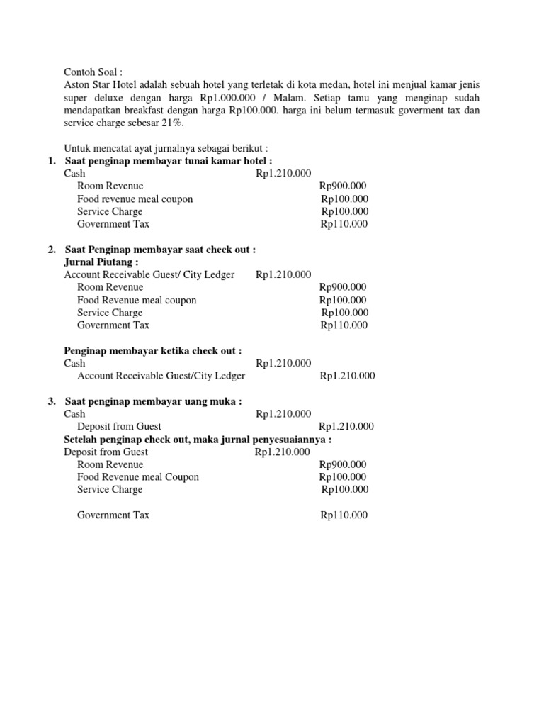 Contoh Soal Transaksi Keuangan Hotel Jerry