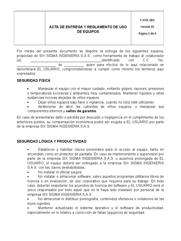 Acta de Entrega de Equipos a Usuarios | PDF | Sistema operativo | Microsoft