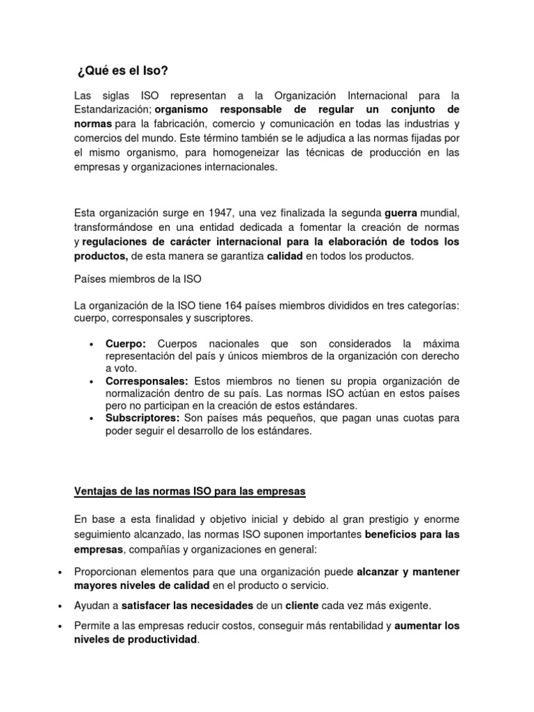 Qué es ISO y su función en la estandarización | PDF | Organización ...