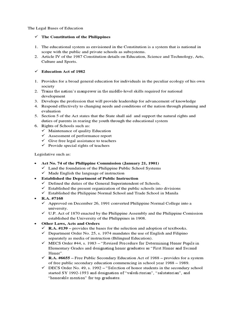Legal Bases of Education in the Philippines | PDF | Learning | Behavior ...