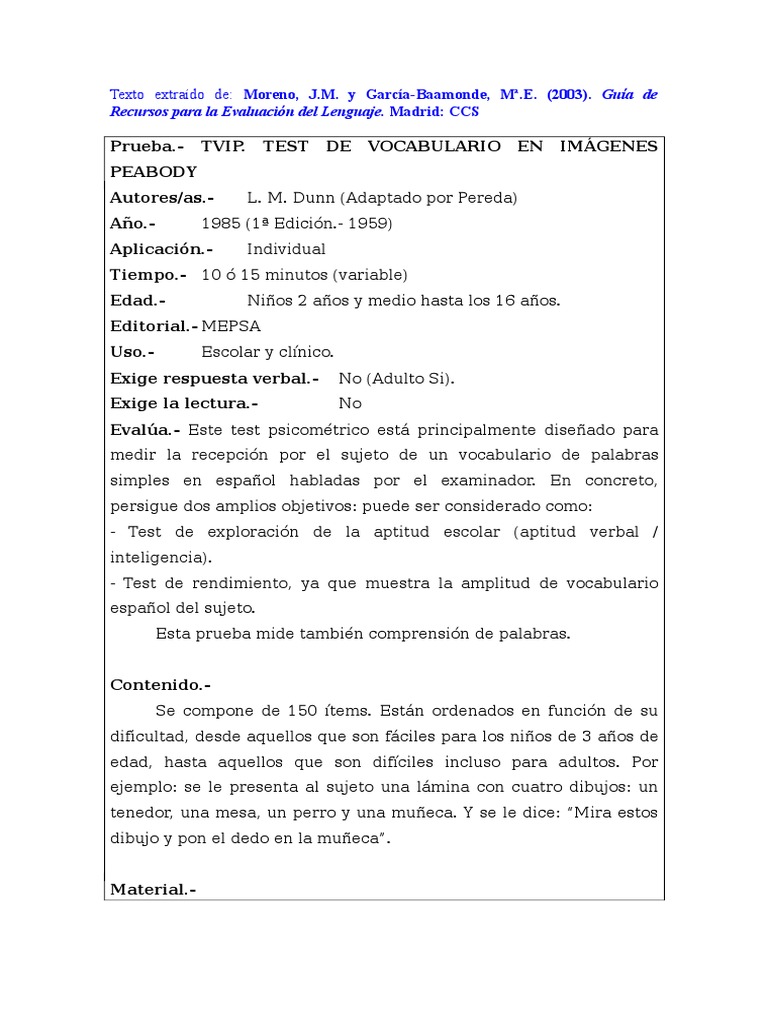 Test Peabody de Vocabulario en Imágenes | PDF | Crecimiento personal y ...