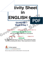 Activity Sheet in English 6: Quarter 1 Week 6-Day 1