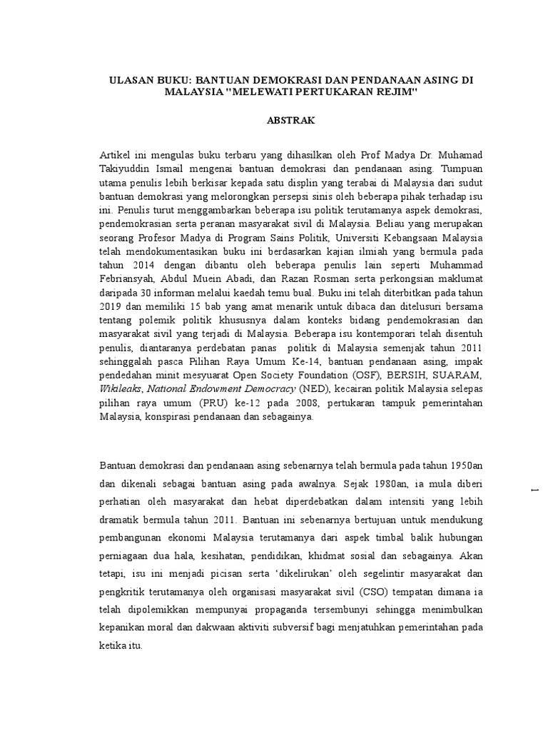 Bantuan Demokrasi Dan Pendanaan Asing Di Malaysia Melewati Petukaran Rejim Pdf