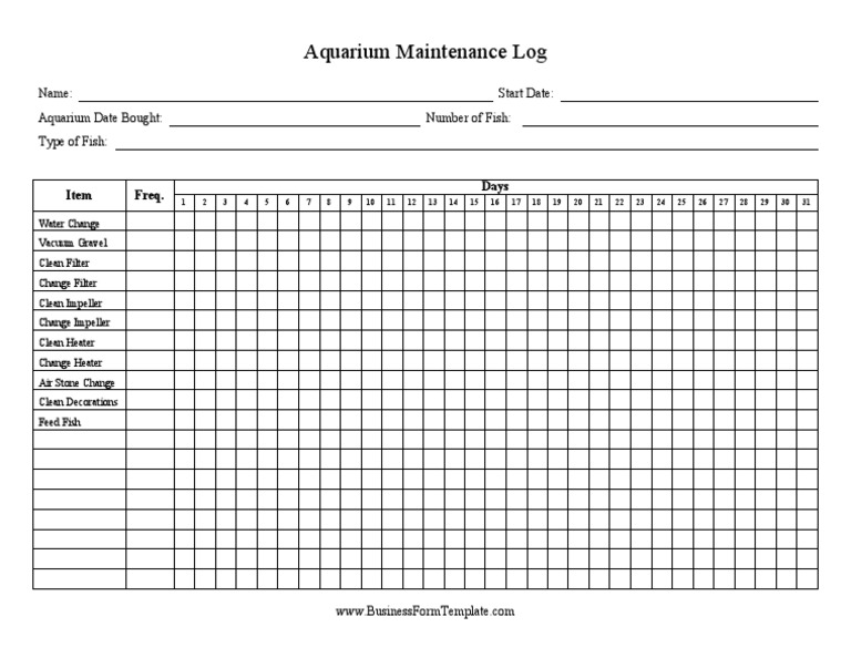 Aquarium Maintenance Log Template | PDF