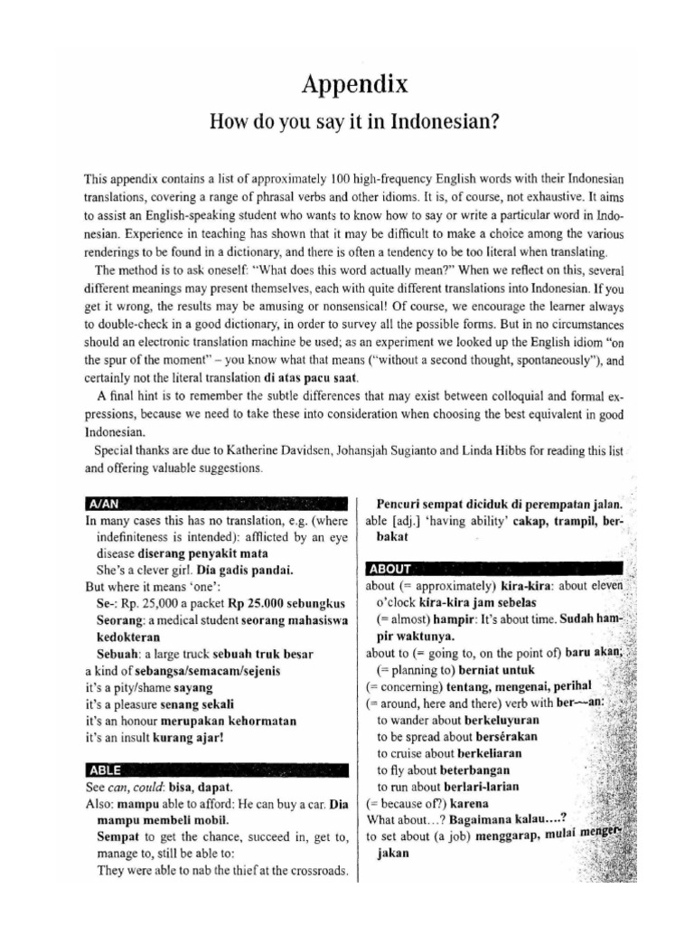English Word With Indonesian Translations | PDF | Indonesian Language