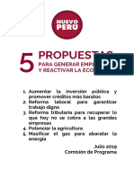 5 Propuestas del Nuevo Perú para generar empleo y reactivar la economía