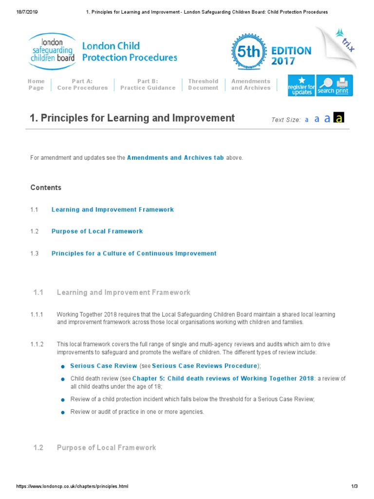 Principles For Learning and Improvement | PDF | Child Protection | Audit