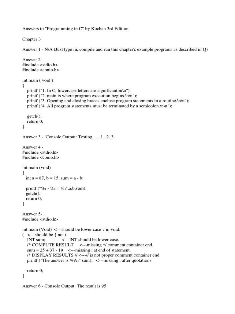 Programming in C by Kochan 3rd Edition Chapter Answers and Code ...
