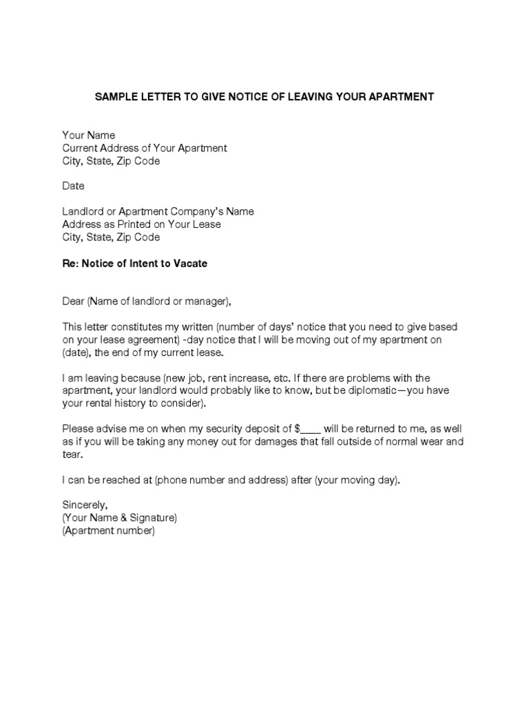 Sample Letter To Give Notice of Leaving Your Apartment | PDF | Law