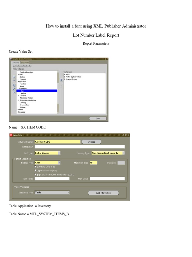 How To Install A Font Using XML Publisher Administrator Lot Number